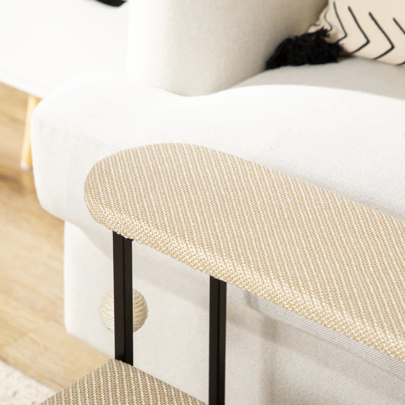 Cat 3-step Stairs with Scratching Board, Hanging Ball, Steel Frame-Cream Pawhut