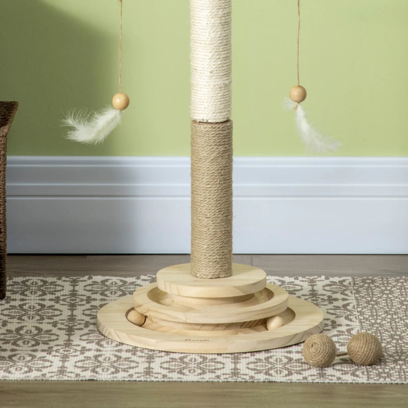 56cm Cat Tree w/ Turntable Toy Ball, Jute & Sisal Scratching Post Pawhut, 1 Pcs
