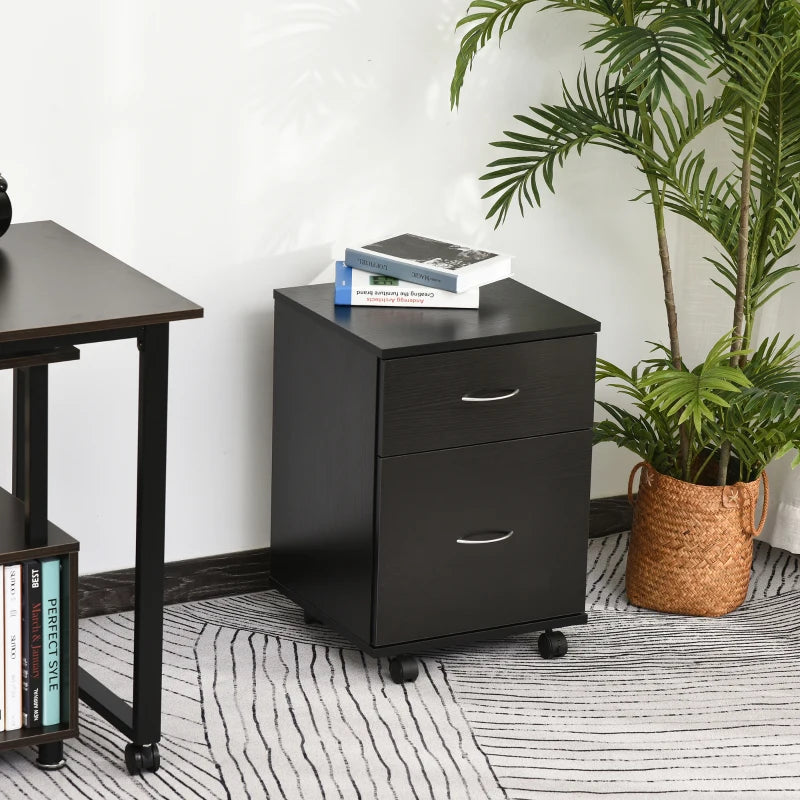 Homcom Pedestal 2-Drawer Office File Cabinet, Rolling  Wooden Storage Black 1 Pcs