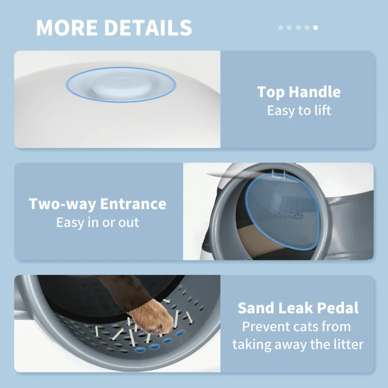 PawHut Hooded Cat Litter Tray w/ Lid,Large Two-way Entrance, Scoop Included,Grey