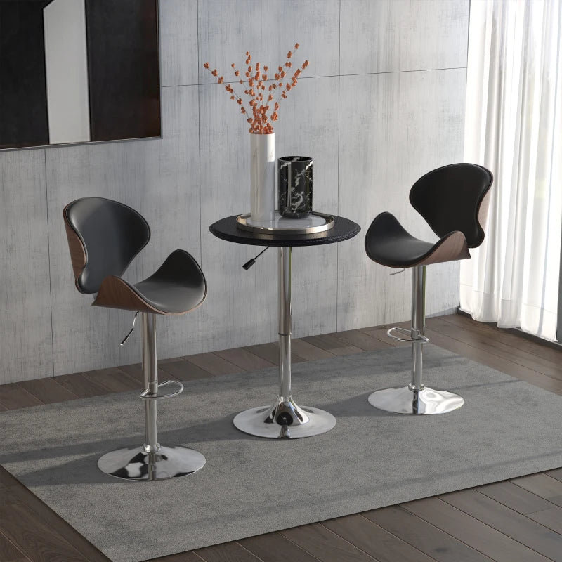 HOMCOM Adjustable Round Bistro Bar Table w/ PVC Leather Steel Base | Desk, Black