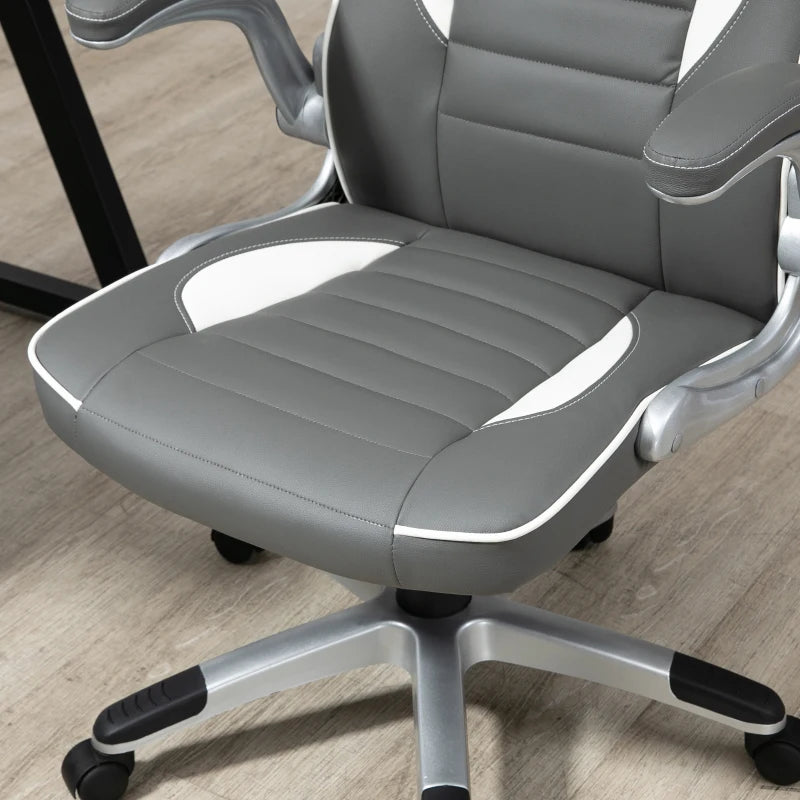 Vinsetto Height Adjustable Swivel Gaming Chair, Flip Up Armrests, PU Leather Grey