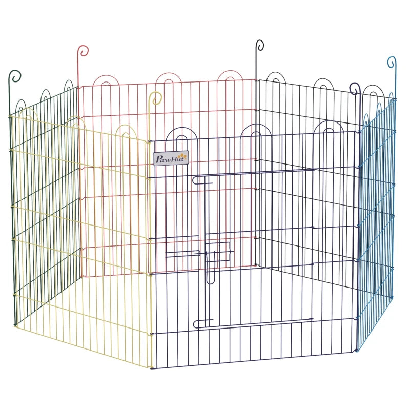 PawHut Powder coated 6 Panel Playpen Dog Puppy Crate Kennel w/ Door, Multicolor