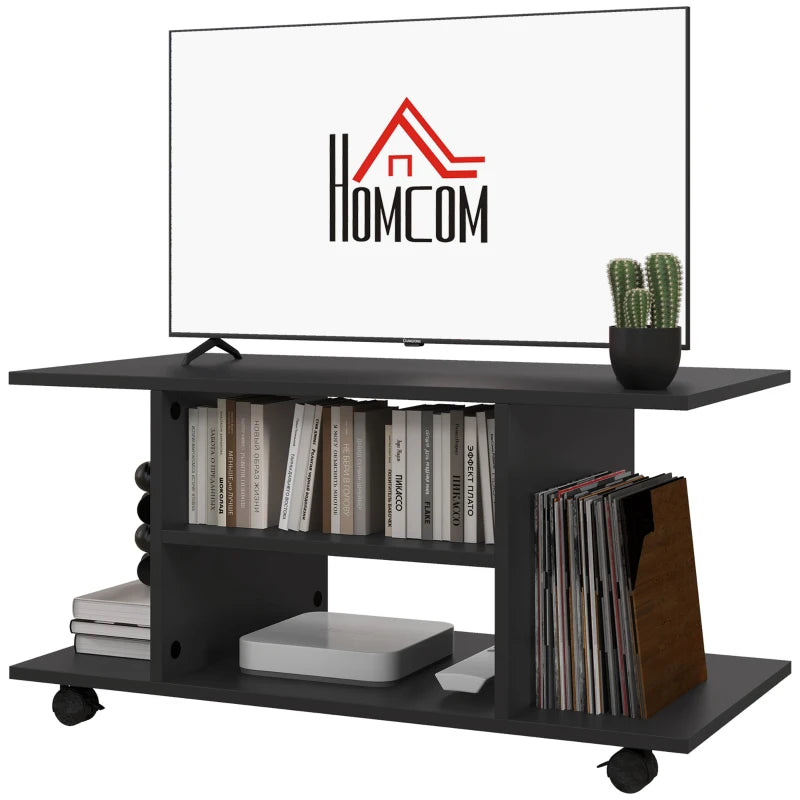 HOMCOM Moveable Modern TV Cabinet Stand Storage Shelves Table Bookshelves Black