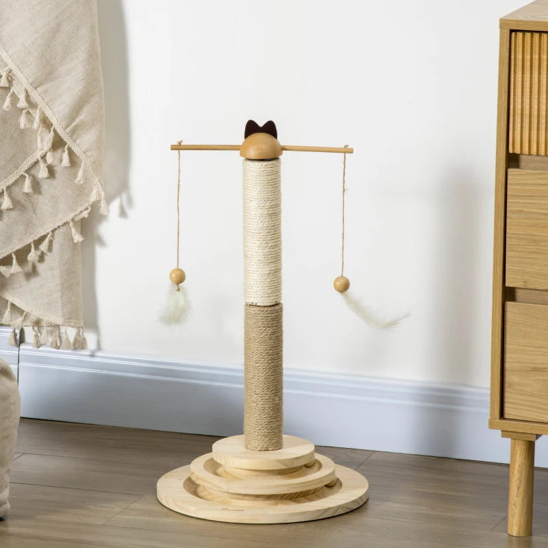 56cm Cat Tree w/ Turntable Toy Ball, Jute & Sisal Scratching Post Pawhut, 1 Pcs