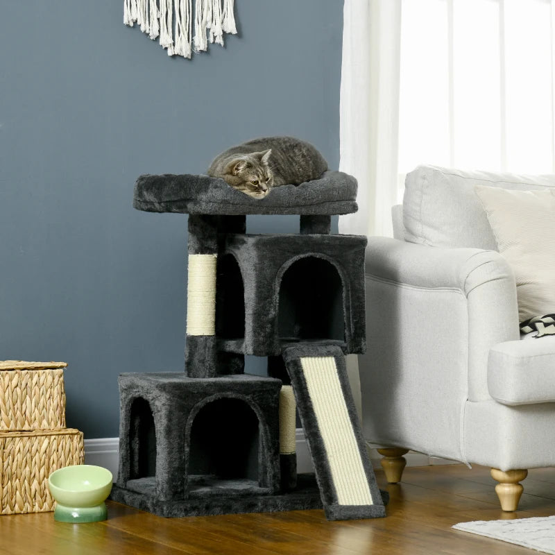 Pawhut Cat Rest & Play Multiactivity Tree w/ 2 House Perch Scratching Post Black