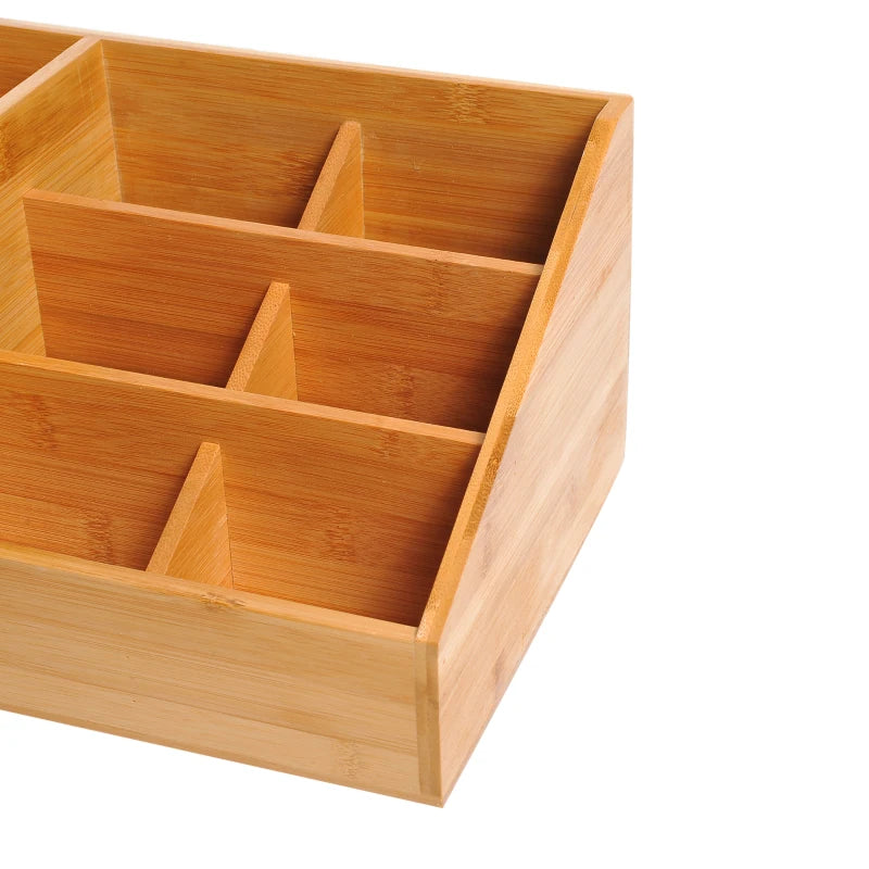 HomCom Elegant Desktop Organiser Home Office 2 x 7 Compartments, Bamboo Wood