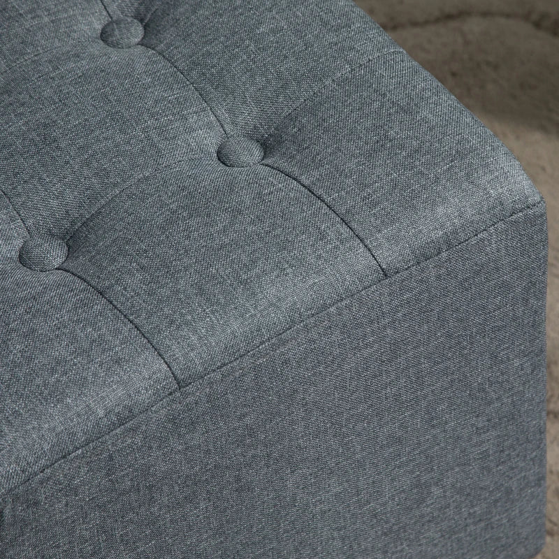 Homcom Linen-Look Square Retro Design Footstool Button Tufts Wood Frame Padding