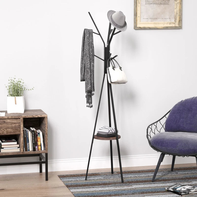 Multipurpose 180cm Free Standing Coat Rack Metal Shelf Stand Hat Hanger | Brown
