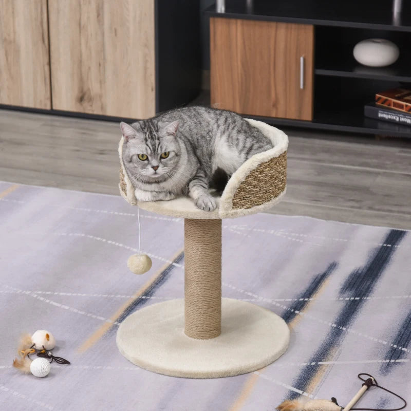 Cat Tree Tower Activity Center Climbing Stand w/Scratching Posts, Beige Pawhut
