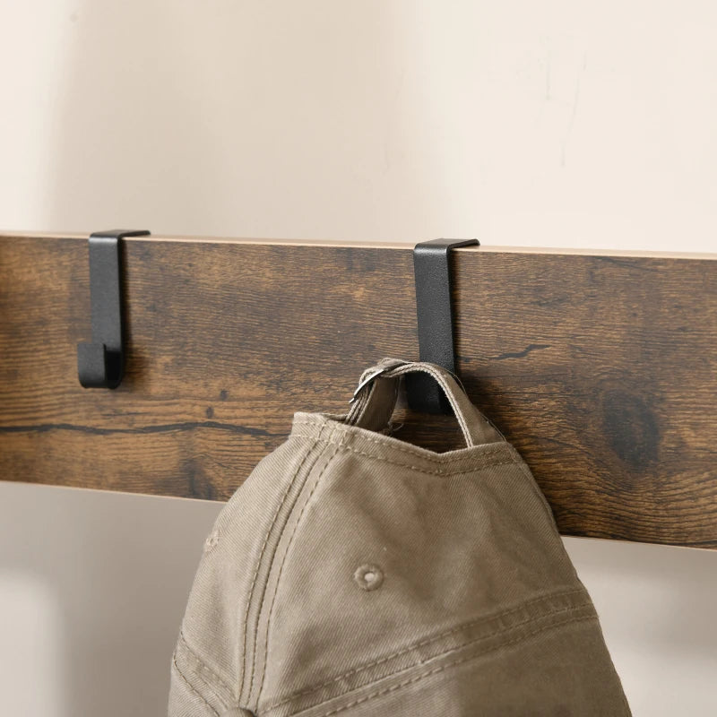 HOMCOM Coat & Shoe Rack Removable Hooks Metal Wood ,72×34×185(cm), Rustic Brown