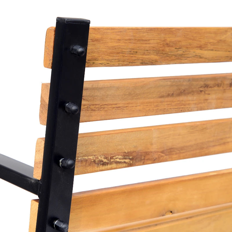 OutSunny 2 Person Garden Bench, 122Lx60Wx80Hcm | Steel Frame/Wood Backrest Chair