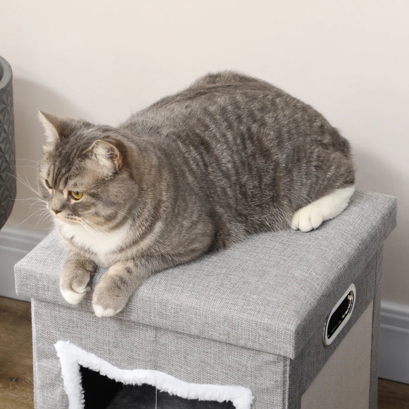 PawHut 2 in 1 Cat Bed Ottoman w/ Removable Cushion, Scratching Pad Multipurpose
