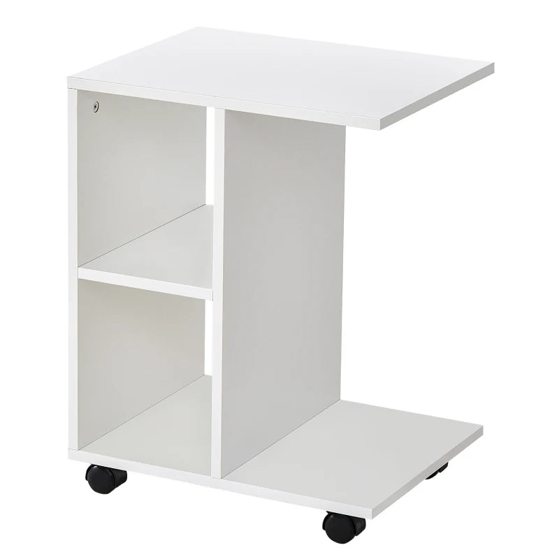 2 Shelves C-Shape End Table Storage Unit 4 Wheels Home Office White Homcom, 1 Pc