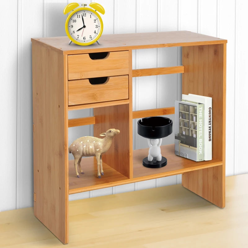 Homcom Elegent Desk Organiser Bookshelf 180° Rotatable 2 Drawers Bamboo | 1 Pcs