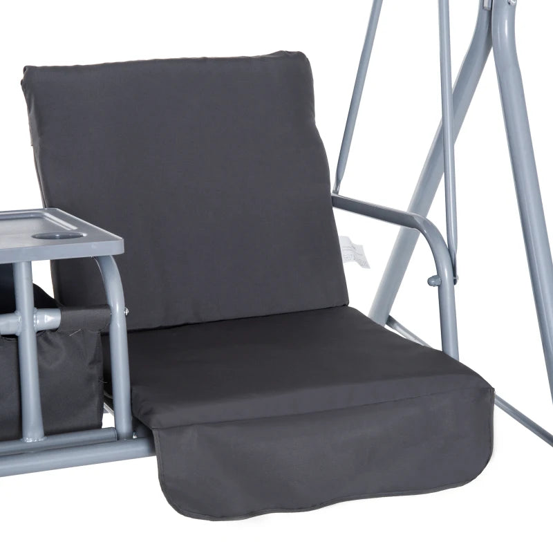 Outsunny Steel Frame 2-Seater Swing Chair with Table & Cup Storage Holder Grey