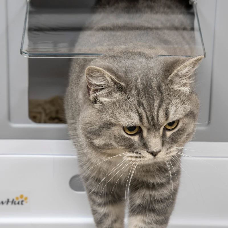 PawHut Portable Hooded Cat Litter Box Scoop Included, Litter Tray w/ 2 Exit, Grey