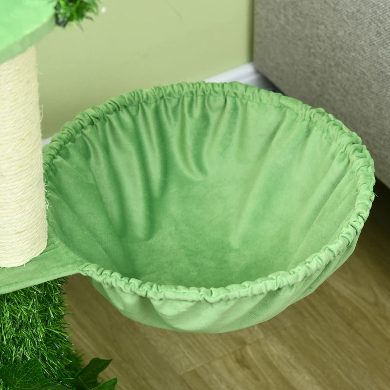 PawHut Cat Tree for Indoor Cats w/ Green Leaves, Scratching Posts 77Hx60Wx40D cm
