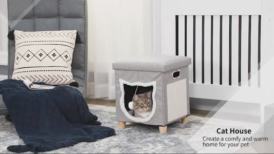 PawHut 2 in 1 Cat Bed Ottoman w/ Removable Cushion, Scratching Pad Multipurpose