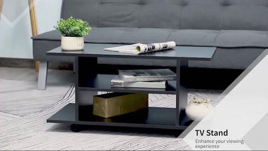HOMCOM Moveable Modern TV Cabinet Stand Storage Shelves Table Bookshelves Black