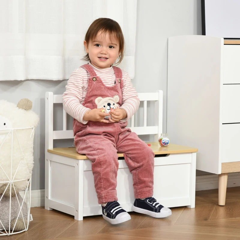 MDF 2 In 1 Wooden Toy Box,Kids Seat Bench Storage Chest, w/ Pneumatic Rod Homcom
