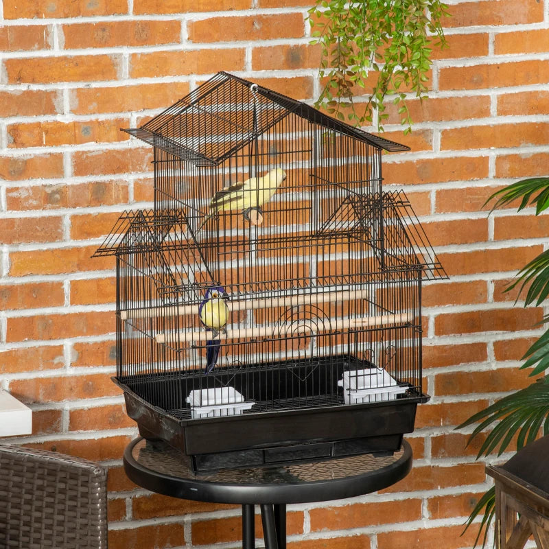 Pawhut Metal Bird Cage with Plastic Perch Food Container Handle New | Black 1 Pcs