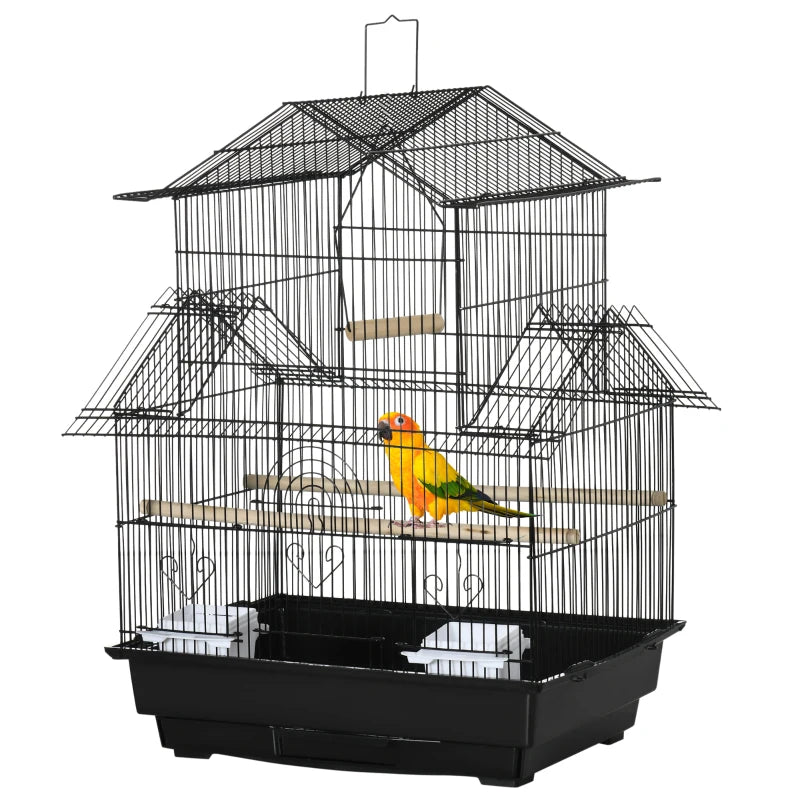Pawhut Metal Bird Cage with Plastic Perch Food Container Handle New | Black 1 Pcs