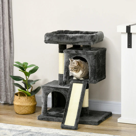 Pawhut Cat Rest & Play Multiactivity Tree w/ 2 House Perch Scratching Post Black