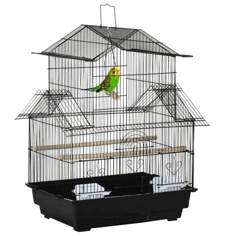 Pawhut Metal Bird Cage with Plastic Perch Food Container Handle New | Black 1 Pcs