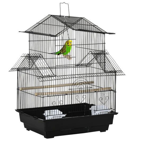 Pawhut Metal Bird Cage with Plastic Perch Food Container Handle New | Black 1 Pcs