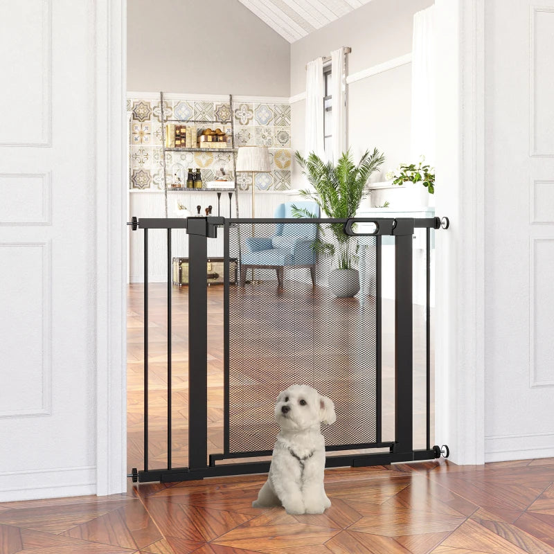 PawHut Auto Close Pressure Fit w/ Dual Locks,Safety Gate for Dogs,75-103cm Black