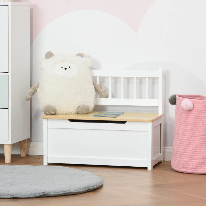 MDF 2 In 1 Wooden Toy Box,Kids Seat Bench Storage Chest, w/ Pneumatic Rod Homcom