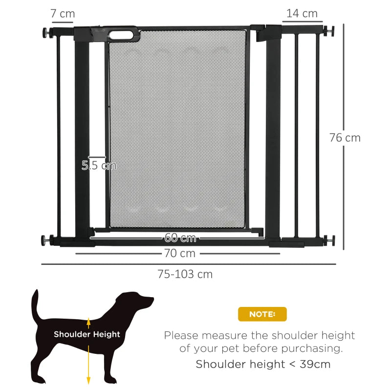 PawHut Auto Close Pressure Fit w/ Dual Locks,Safety Gate for Dogs,75-103cm Black