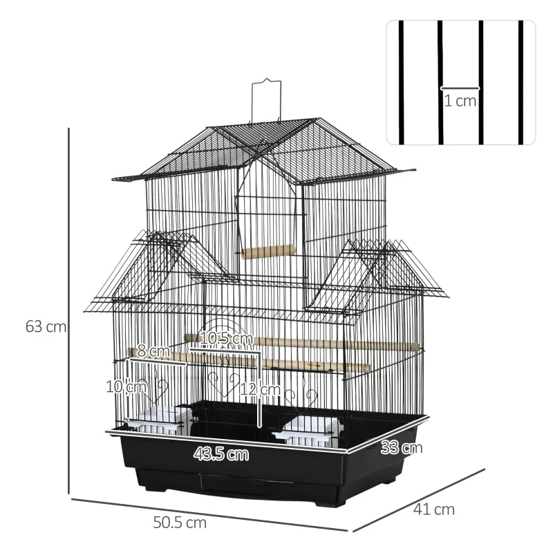 Pawhut Metal Bird Cage with Plastic Perch Food Container Handle New | Black 1 Pcs