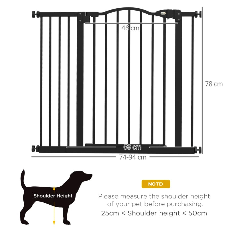 74-94 cm 2-Sided Adjustable,AutoClose Metal Pet Safety Gate Barrier PawHut Black