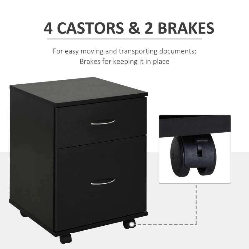 Homcom Pedestal 2-Drawer Office File Cabinet, Rolling  Wooden Storage Black 1 Pcs