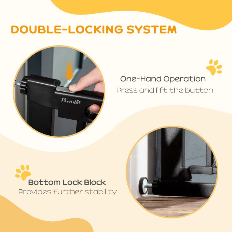 PawHut Auto Close Pressure Fit w/ Dual Locks,Safety Gate for Dogs,75-103cm Black