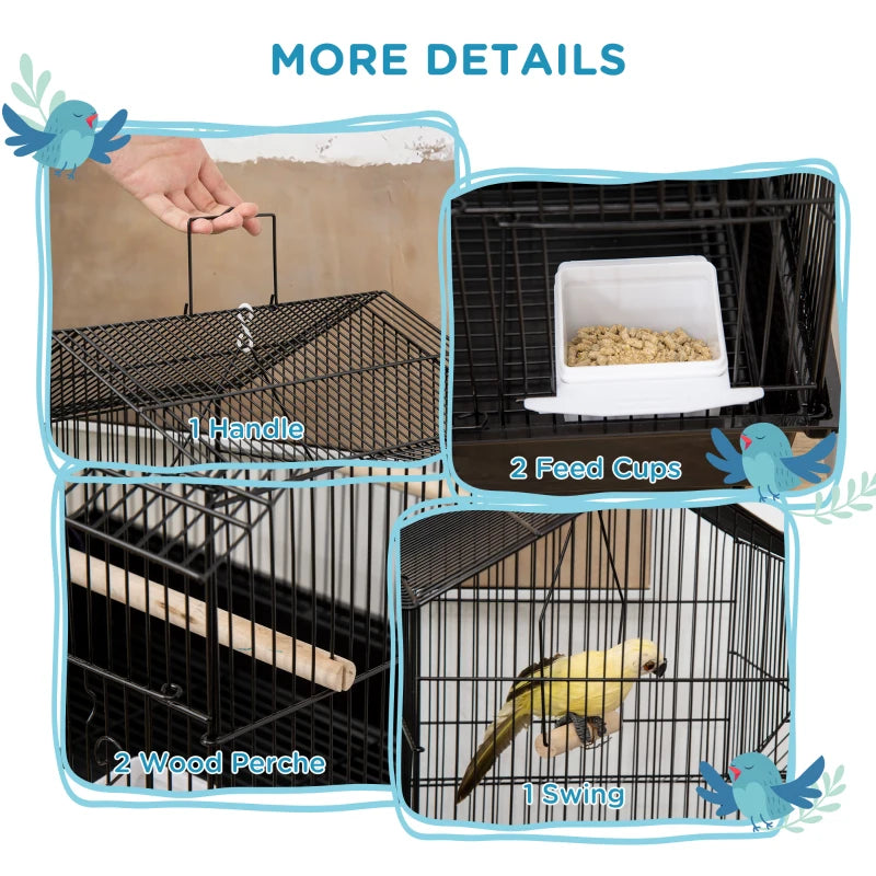 Pawhut Metal Bird Cage with Plastic Perch Food Container Handle New | Black 1 Pcs