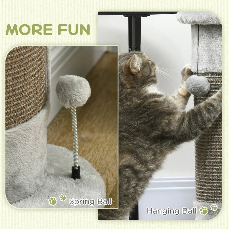 PawHut Corner Cat Scratching Post for Wall w/ Covered Plush,Sisal Rope,Toy Balls