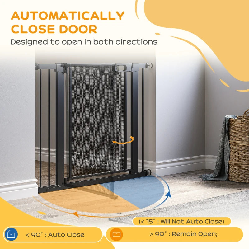 PawHut Auto Close Pressure Fit w/ Dual Locks,Safety Gate for Dogs,75-103cm Black