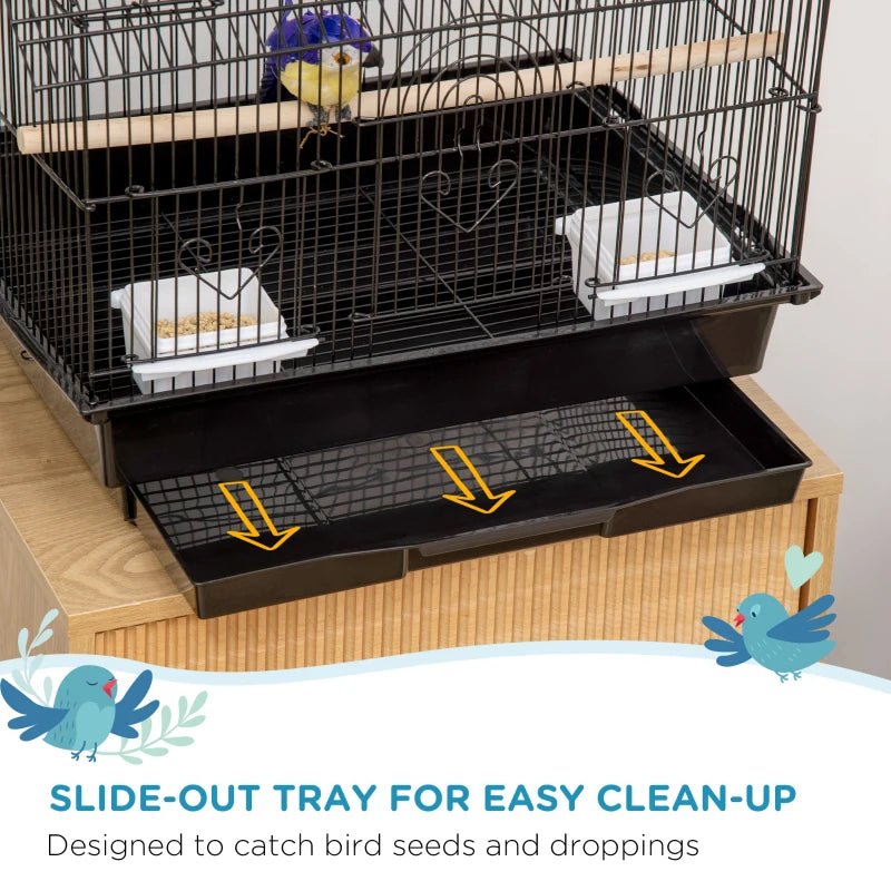 Pawhut Metal Bird Cage with Plastic Perch Food Container Handle New | Black 1 Pcs