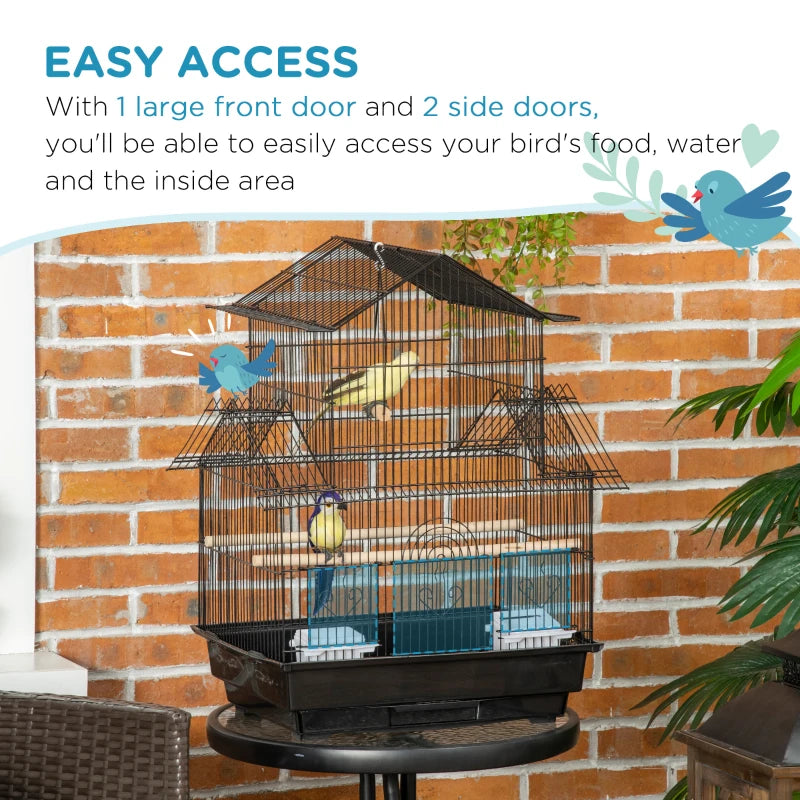 Pawhut Metal Bird Cage with Plastic Perch Food Container Handle New | Black 1 Pcs