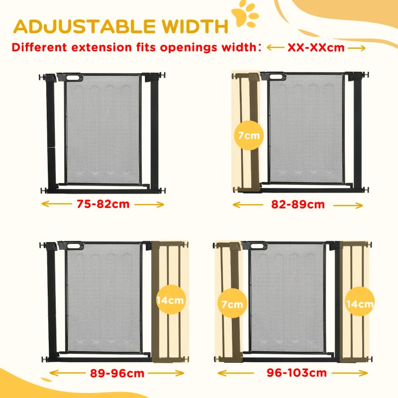 PawHut Auto Close Pressure Fit w/ Dual Locks,Safety Gate for Dogs,75-103cm Black