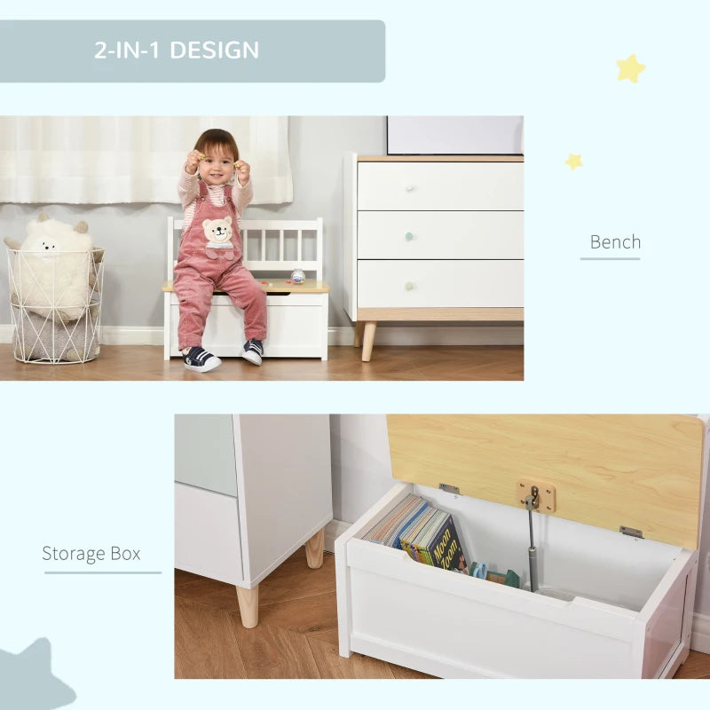 MDF 2 In 1 Wooden Toy Box,Kids Seat Bench Storage Chest, w/ Pneumatic Rod Homcom