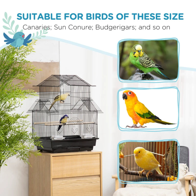 Pawhut Metal Bird Cage with Plastic Perch Food Container Handle New | Black 1 Pcs