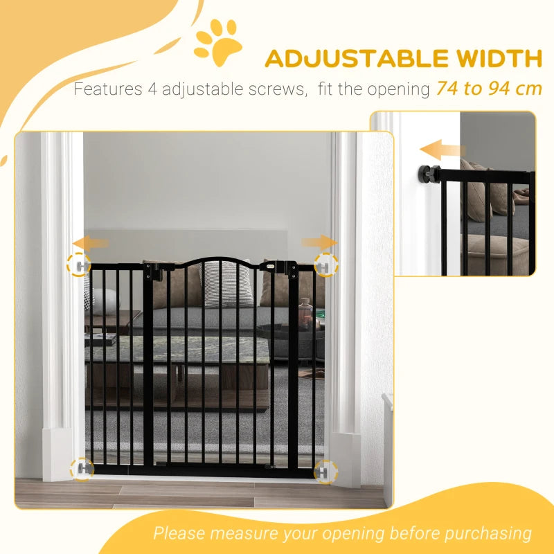 74-94 cm 2-Sided Adjustable,AutoClose Metal Pet Safety Gate Barrier PawHut Black