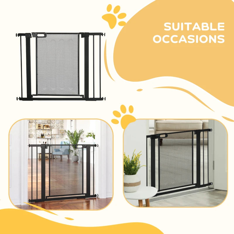 PawHut Auto Close Pressure Fit w/ Dual Locks,Safety Gate for Dogs,75-103cm Black