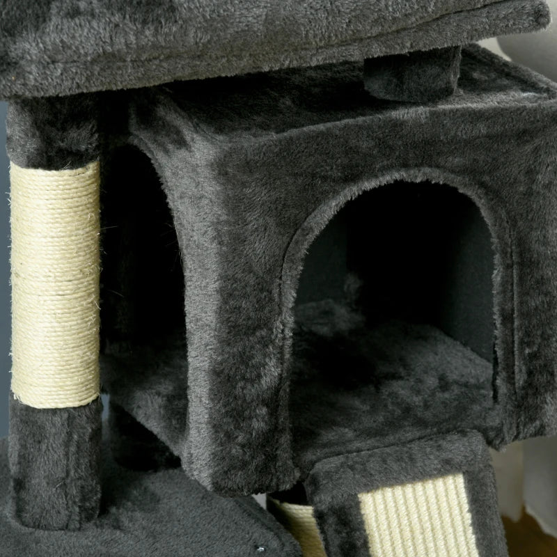 Pawhut Cat Rest & Play Multiactivity Tree w/ 2 House Perch Scratching Post Black