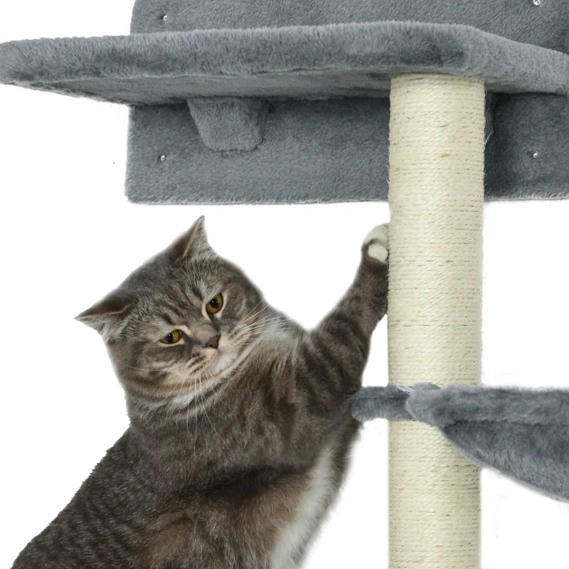 PawHut 3-step Cat Shelf w/ Scratching Post,Wall-Mounted Cat Tree for Indoor-Grey