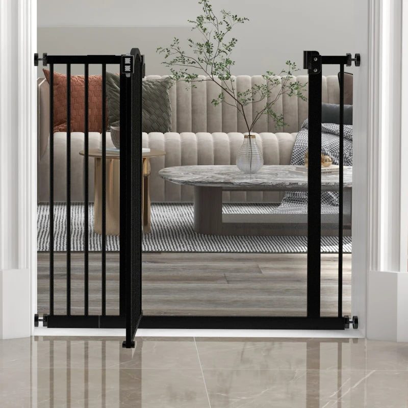 74-94 cm 2-Sided Adjustable,AutoClose Metal Pet Safety Gate Barrier PawHut Black